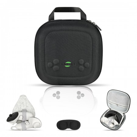 SARLAR BS2 Hard Carrying Case for Meta Quest 3S/Quest 3/Oculus Quest 2 VR Headset, Portable Protection Travel Case with Lens Cover Fits Controller, Original Headstrap, Charging Cable & Adapter, Black
